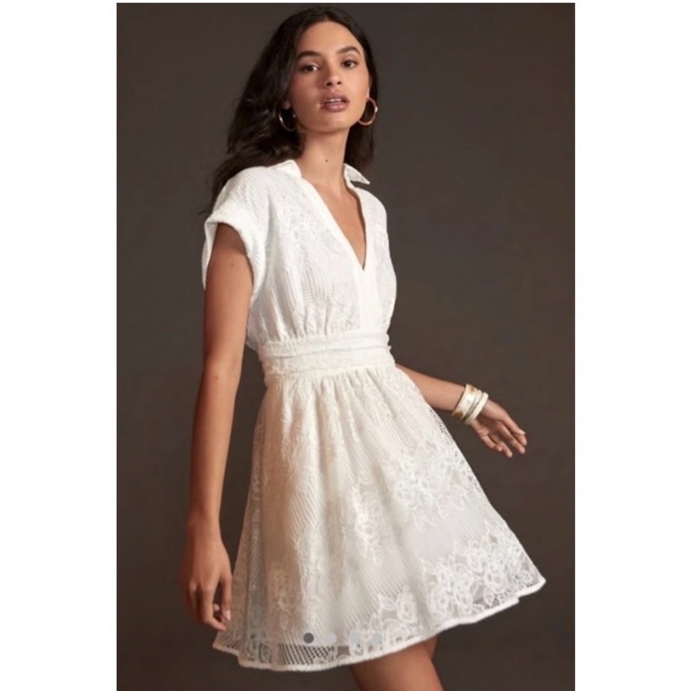 Maeve Anthropologie White Lace Cottagecore Mini Dress Boho Bridal 4 Coquette